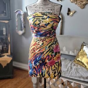 La Femme Strapless 100% Silk Dress in Vibrant Multicolor Size 00